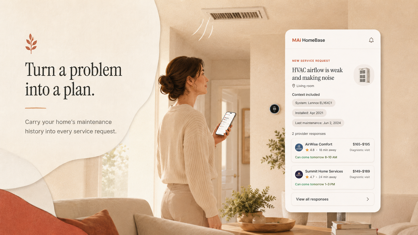 MAi HomeBase HVAC service request scenario